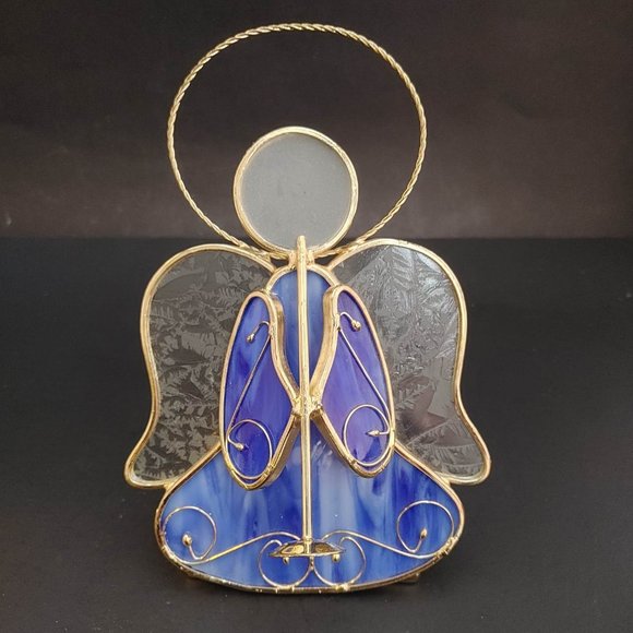 Accents Stained Glass Angel Trumpet Votive Tealight Holder Cobalt